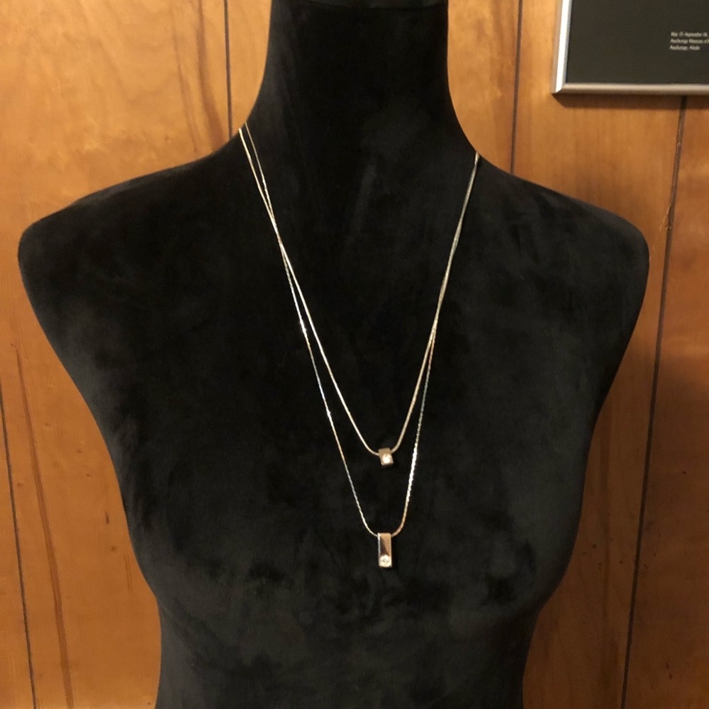 WHBM reversible layered square pendant necklace